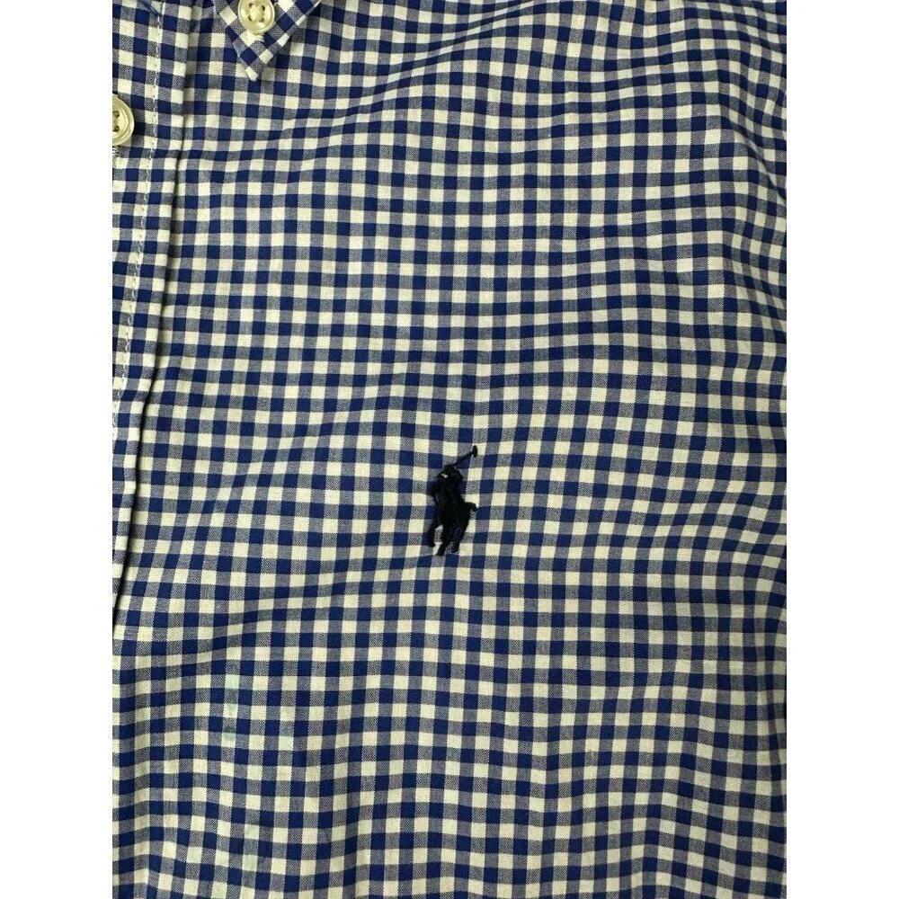Polo Ralph Lauren Boy's M 10-12 Blue Gingham Check Button Down Shirt Long Sleeve